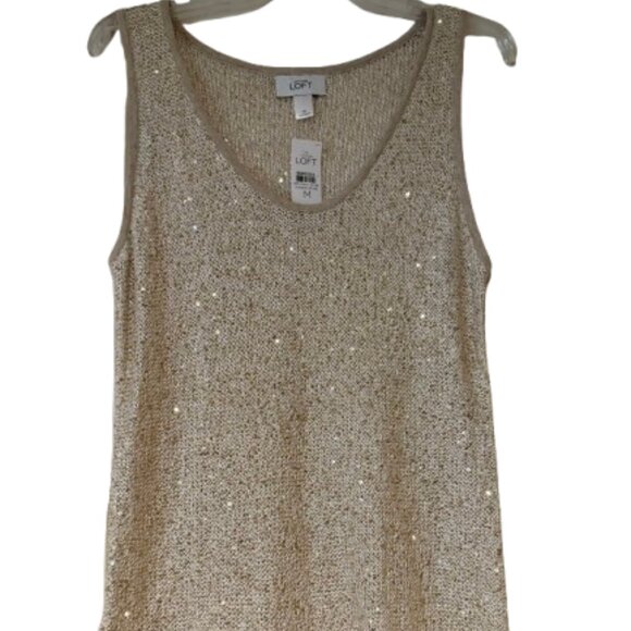 Loft Tan/Taupe Knit Tank w/Gold Sequin Disks - Medium - Picture 1 of 7